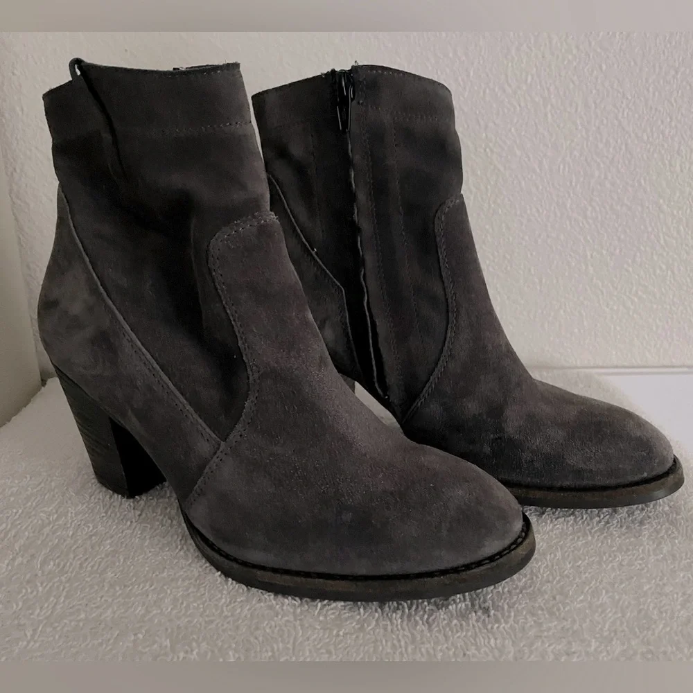 Paul Green Austria Genuine Suede Leather Grey Ankle Boot/Booties Side Zip